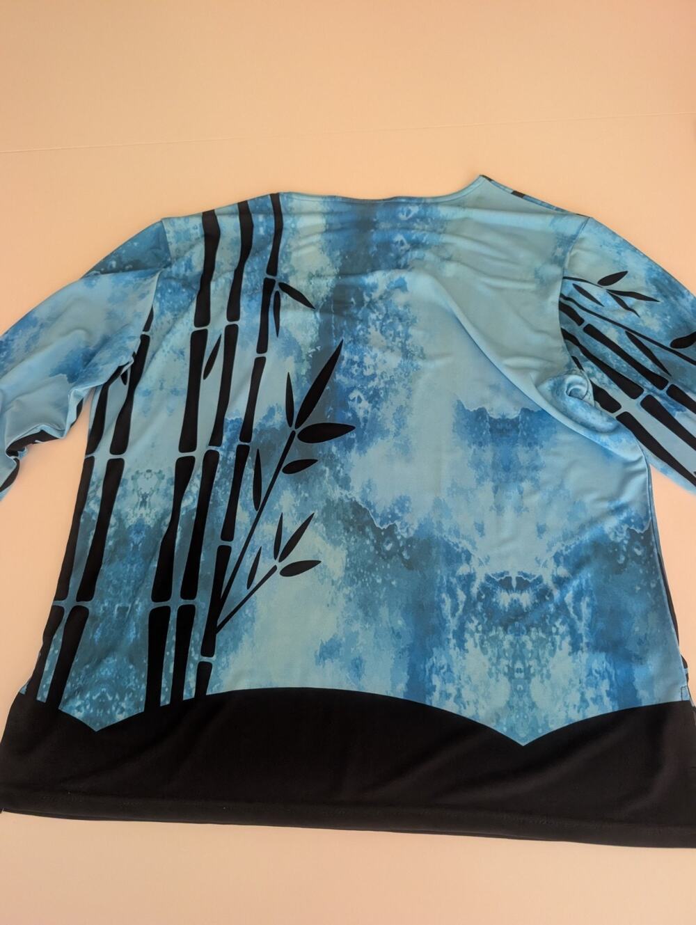 Valentina Blue Studded Embellished V-Neck 3/4 Sleeve Stretchy Blouse M